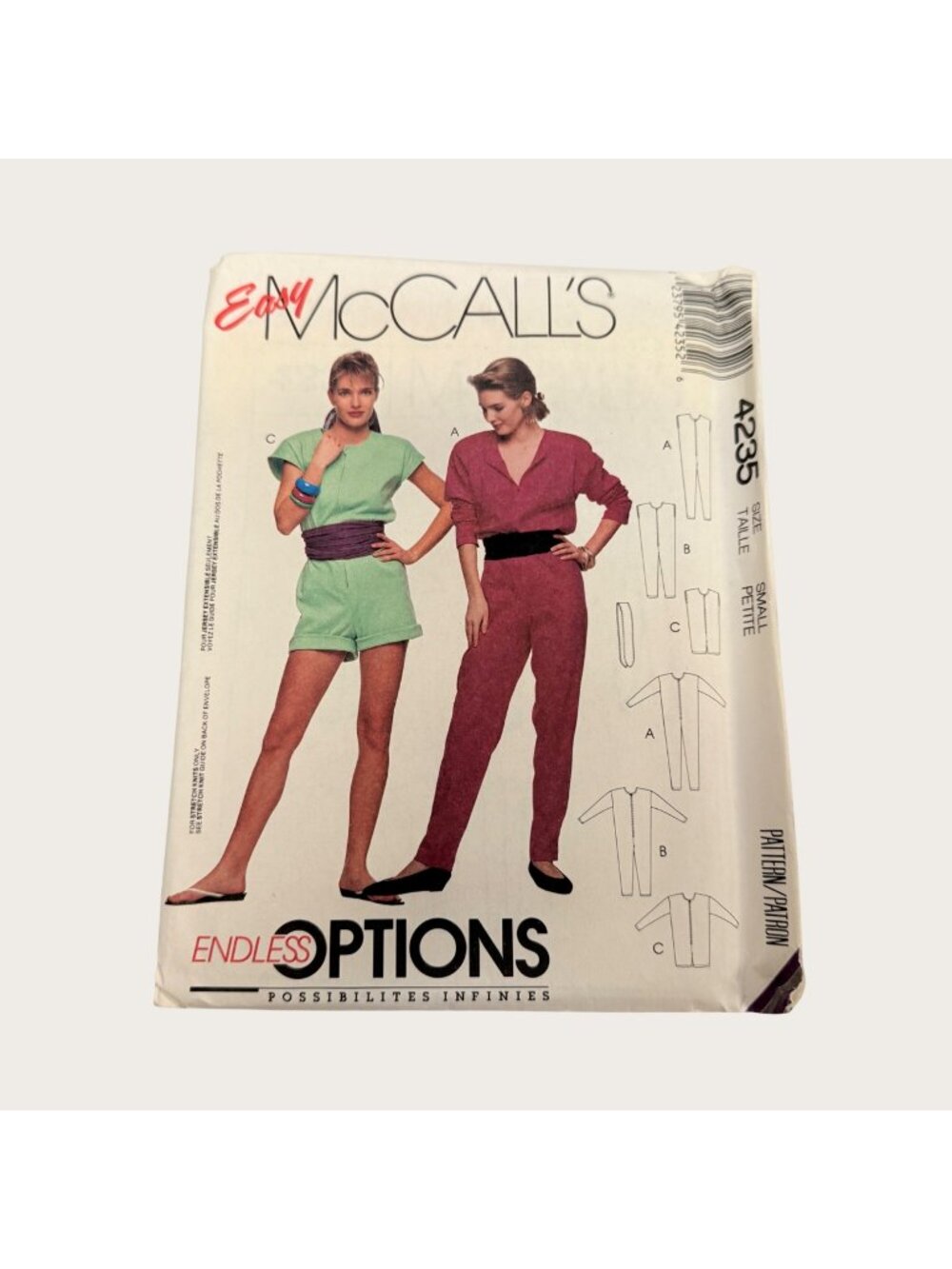 Vintage 1980s McCalls Sewing Pattern 4235 Misses Jumpsuit Sash Size Small